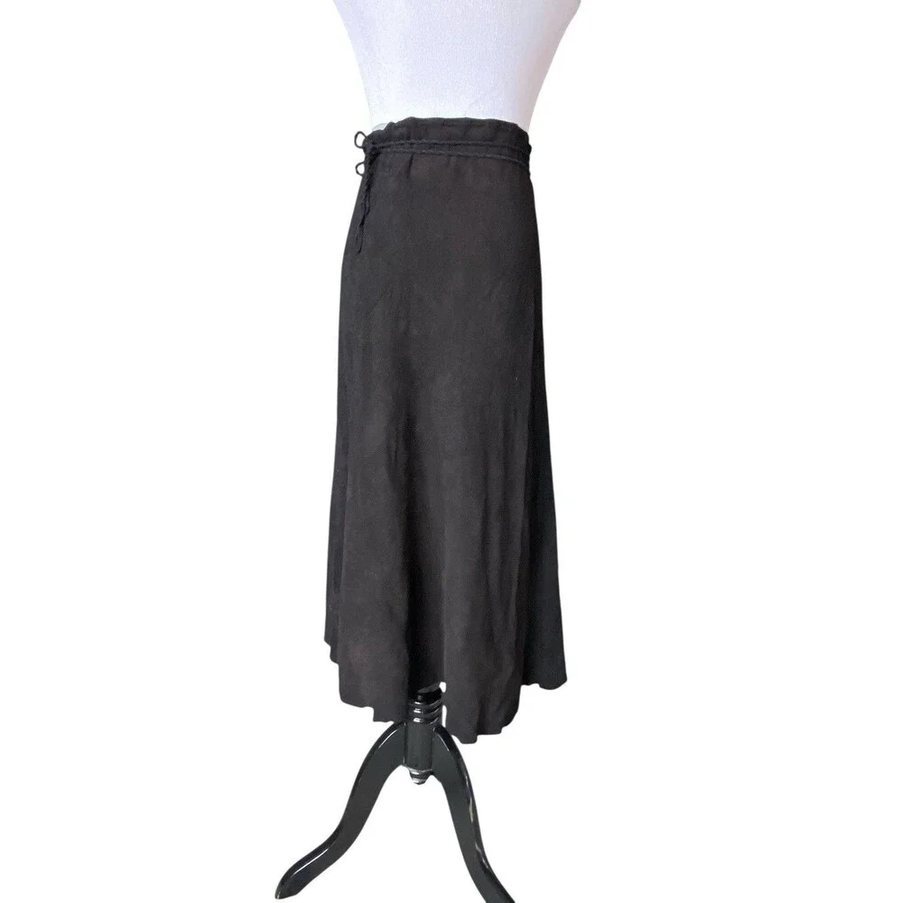 Vintage ERDA Deerskin Suede Midi Skirt Black Artisan Western Hippie Festival 70s